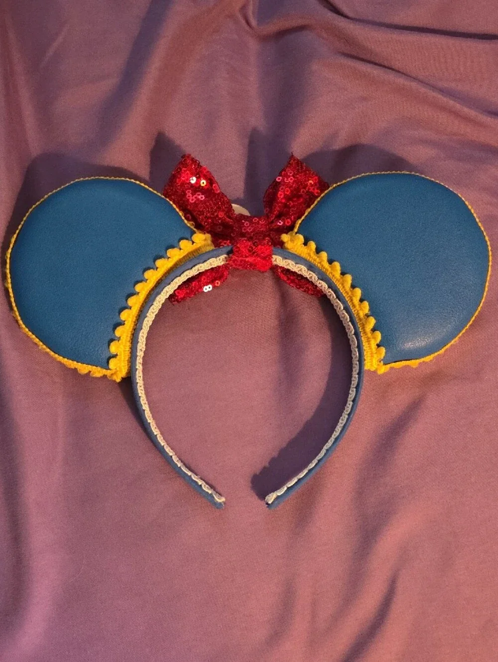Snow White Inspired Blue & Red Sequin Ear Headband Costume Accessory